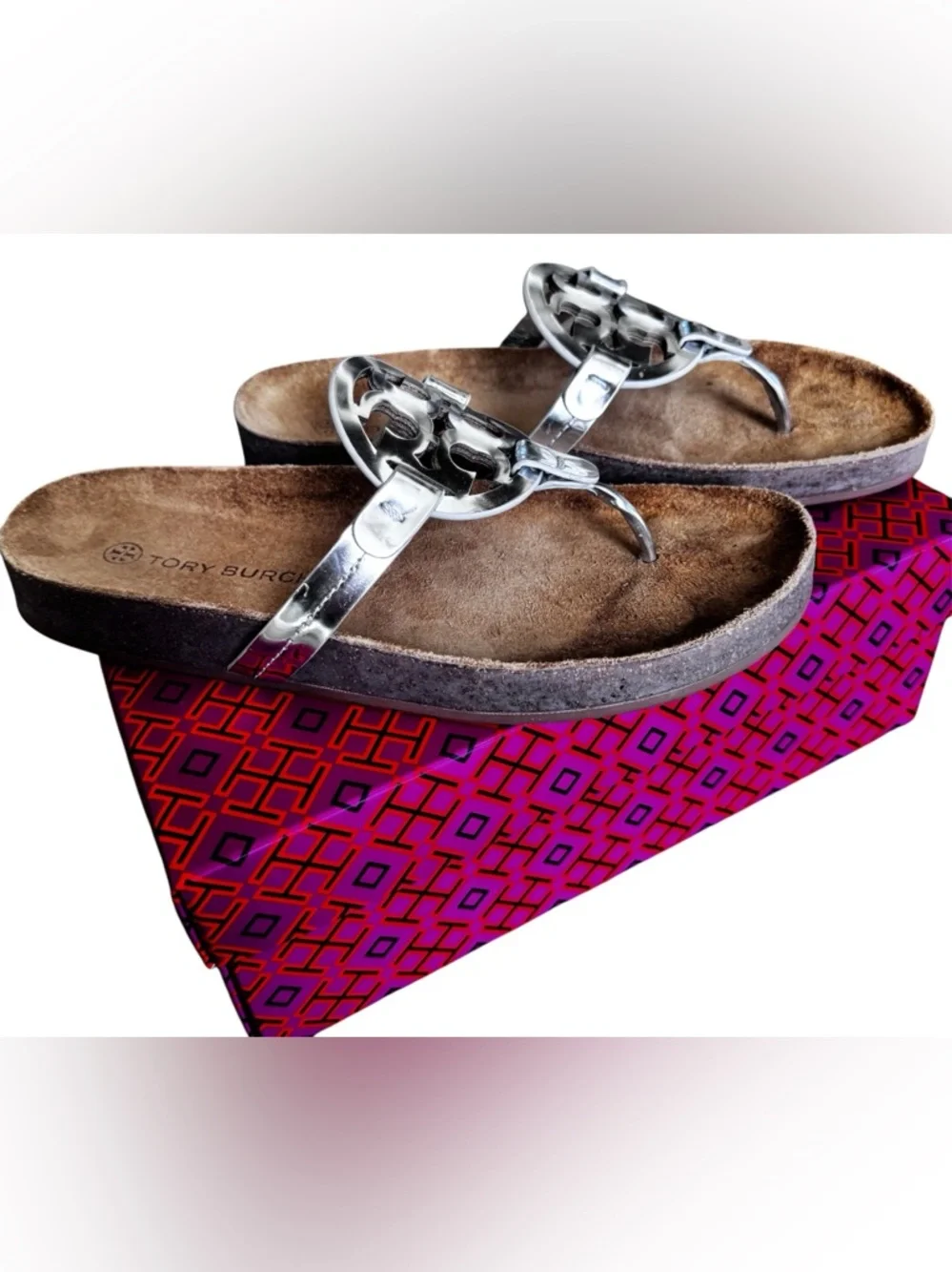 Tory Burch Miller Cloud Metallic Silver Calf Leather Women’s Size 10